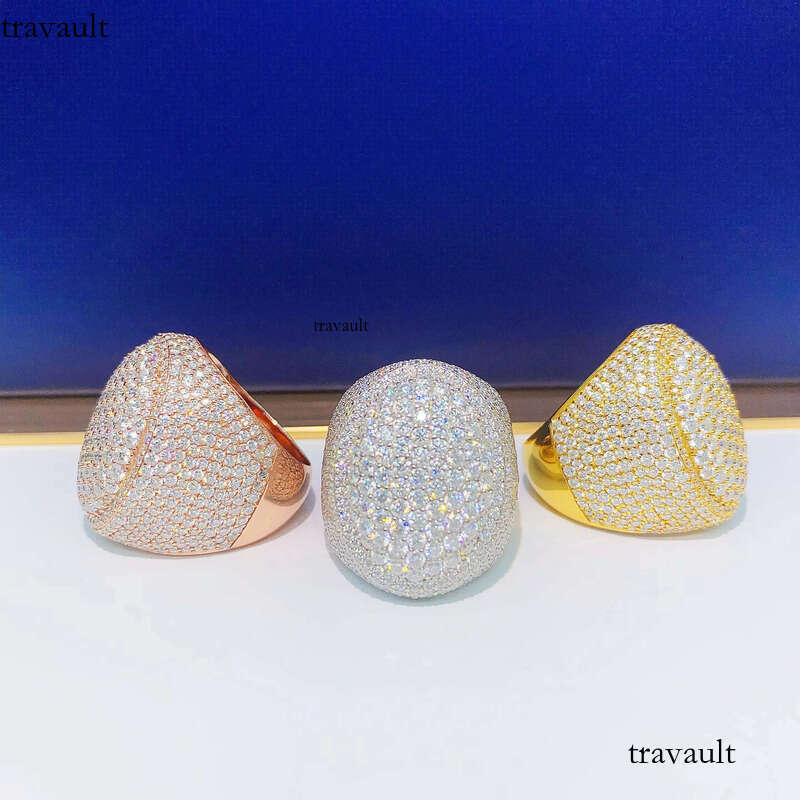 Fine Jewelry Mens Rapper S Sterling Sier Plated Ice Out FL/Vvs1 Dia Yellow Gold Hip Hop Moissanite Ring