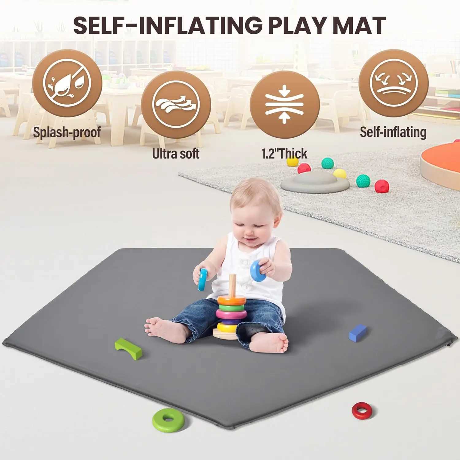 Baby Playpen with SelfInflating Play Mat Travel Bag Portable Outdoor Playpen for Babies and Toddlers Foldable Pop Up Play T C250929