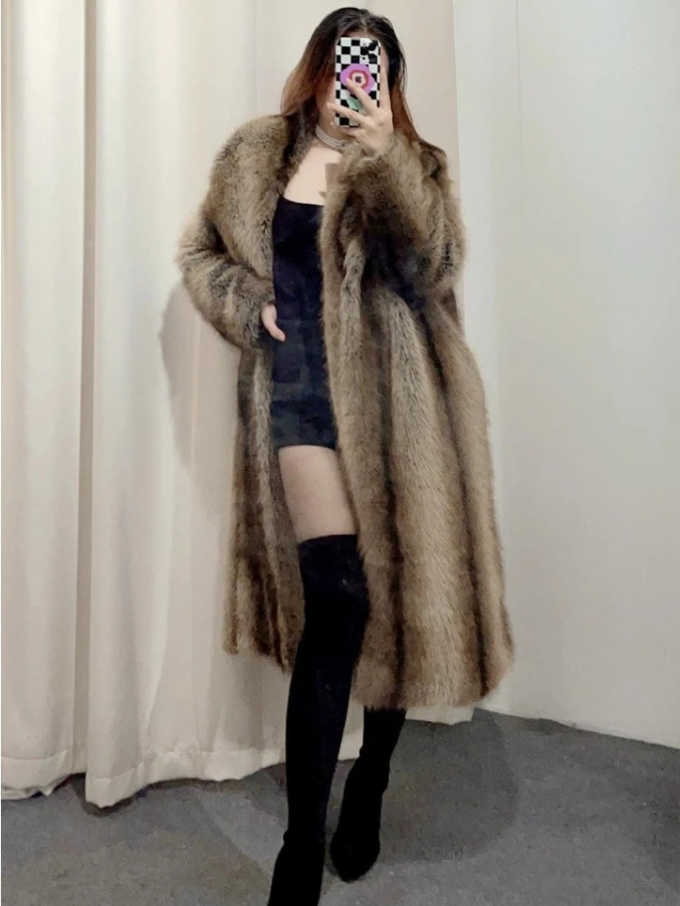 Winter Lady Fashion Loose Thicken Outwear Womens Fluffy Long Faux Fur Coat Street Full Sleeve Female Plush Overcoat 250930