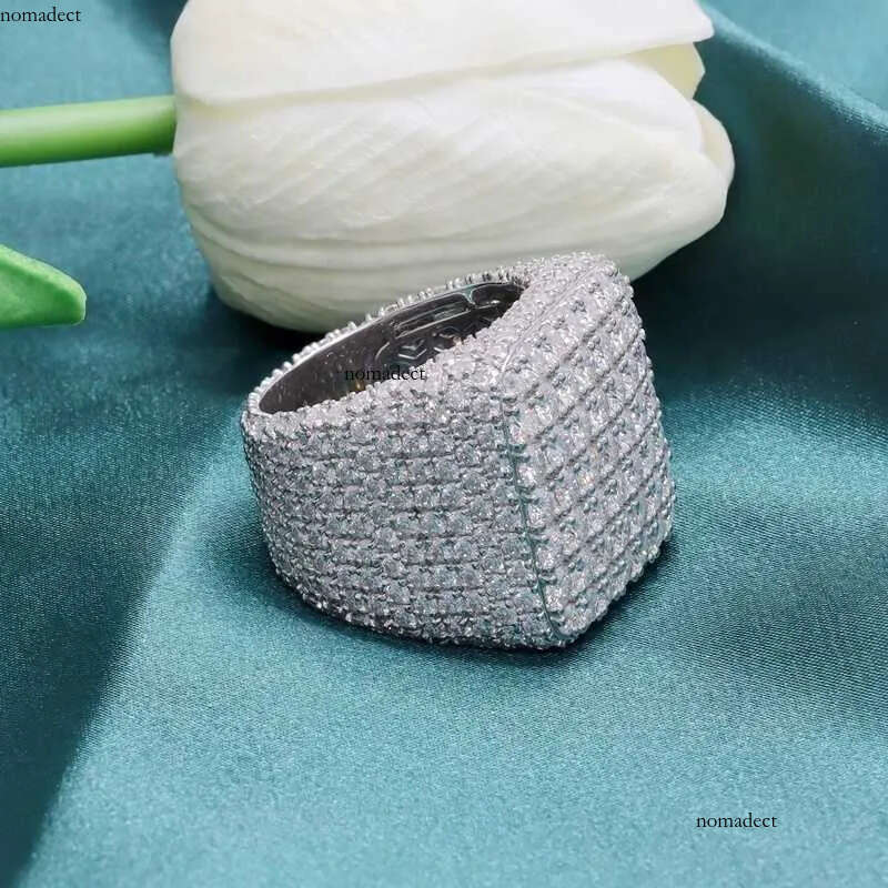 Custom Fine Hip Hop Iced Out Vvs Moissanite Ring Sterg Sier Full Men Hiphop Lab Dia e7