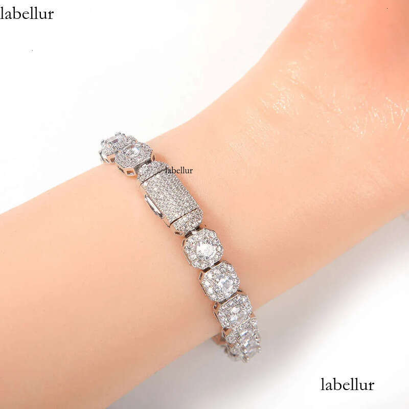 Bracelet necklace Moissanite chain Hip hop 9mm square rock sugar zircon bracelet with inset style design a niche item f0