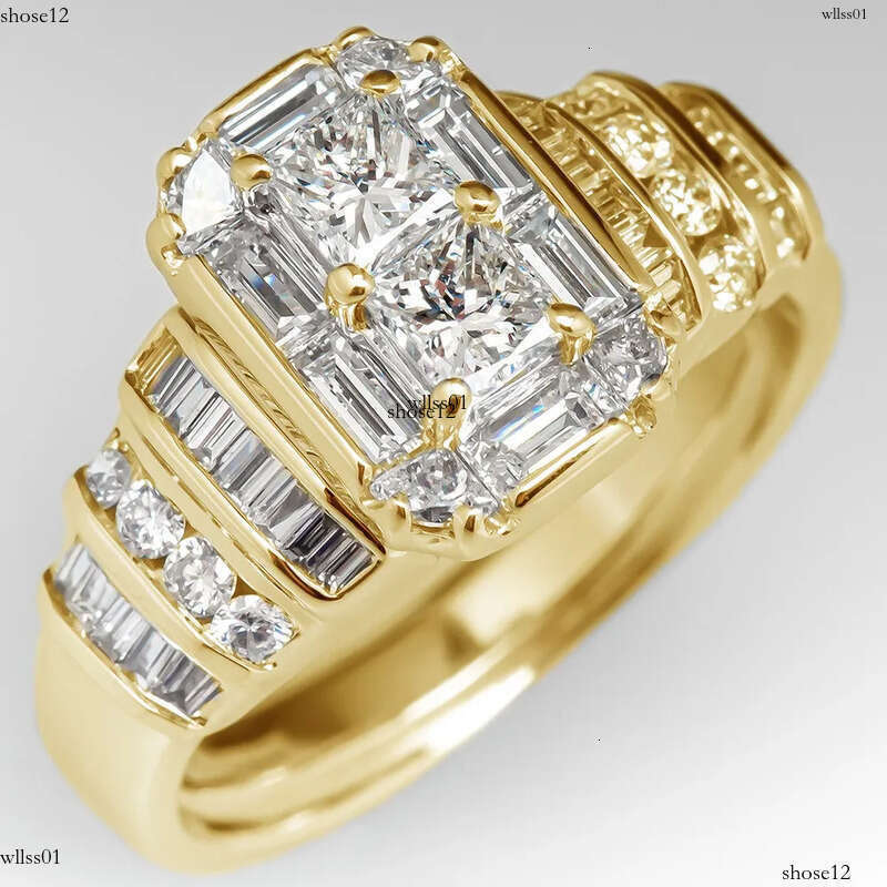 2023 Brand Wedding Rings Jewelry Sterling Sier T Princess Cut White Topaz CZ Dia Gemstones Party Eternity Women Engagement Band Ring Gift