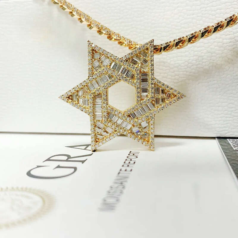 Good Quality Sier baguette Moissanite Hip Hop Je Star of David Jewelry Iced Out Custom Pendant