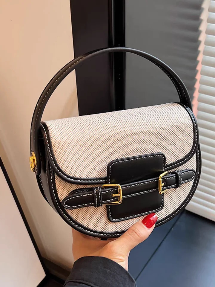 Women Canvas Small Shoulder Bag Fashion Purses Retro PU Leather Female Saddle Bags Laides Cross Body Bags 251010