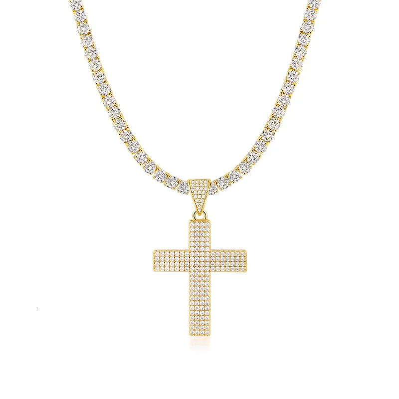 Hip Hop Full 5A Zircon Cross Pendant with TopBling Tennis Chain Men Jewelry Gift