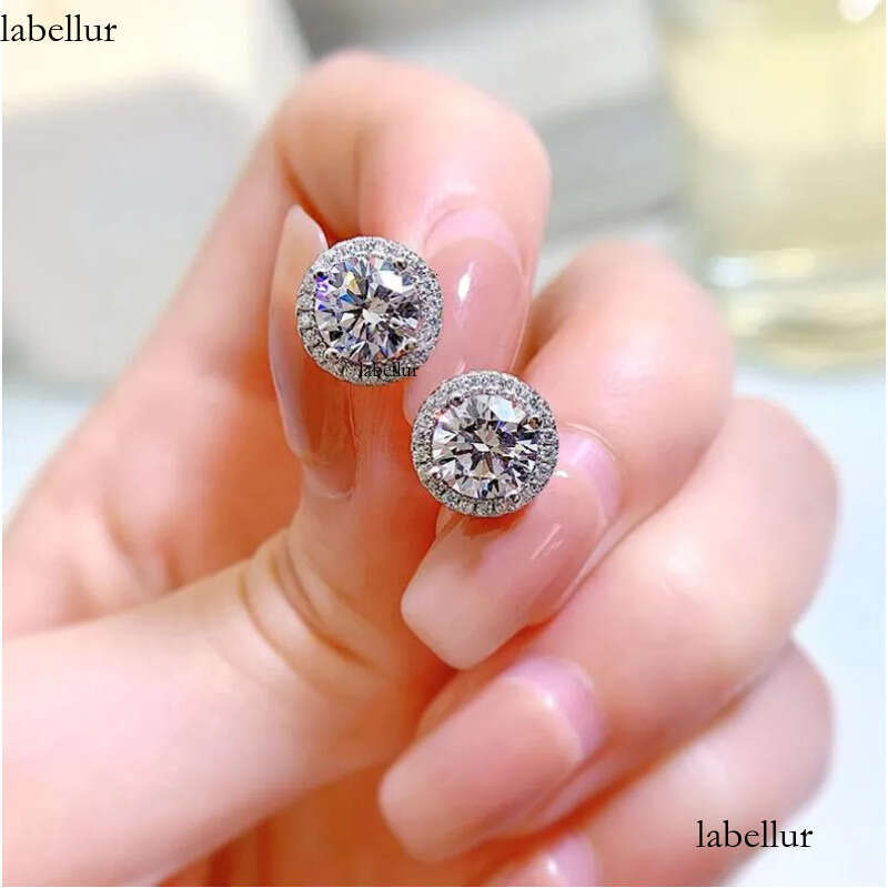 Ins Top Sell Stud Earrings Moissanite Dia Simple Fashion Jewelry Round Cut Gemstones Party High Quality Eternity Classical Women Circle Earring Gift a