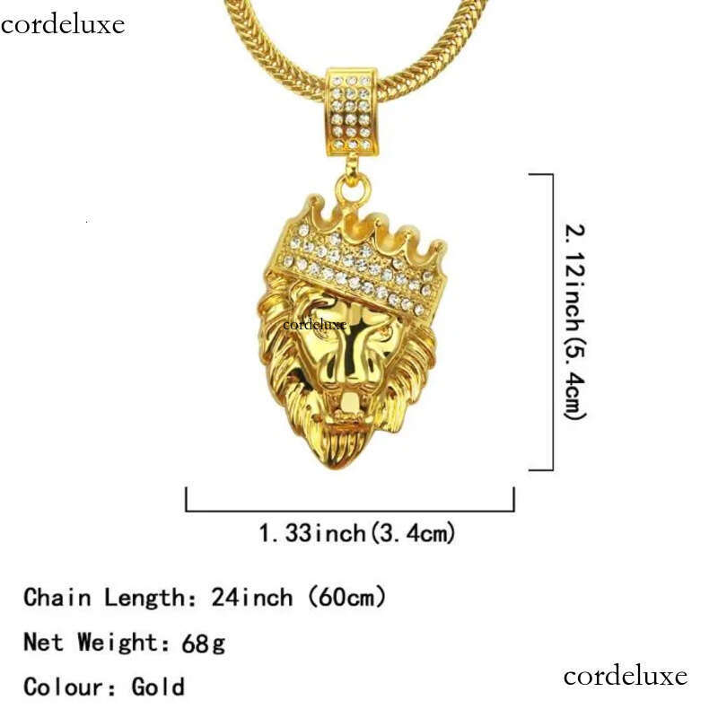 Hot Mens Hip Hop Jewelry Iced Out Plated Fashion Bling Lion Head Pendant Men Necklace Gold Filled For Gift/Present GB1513 34
