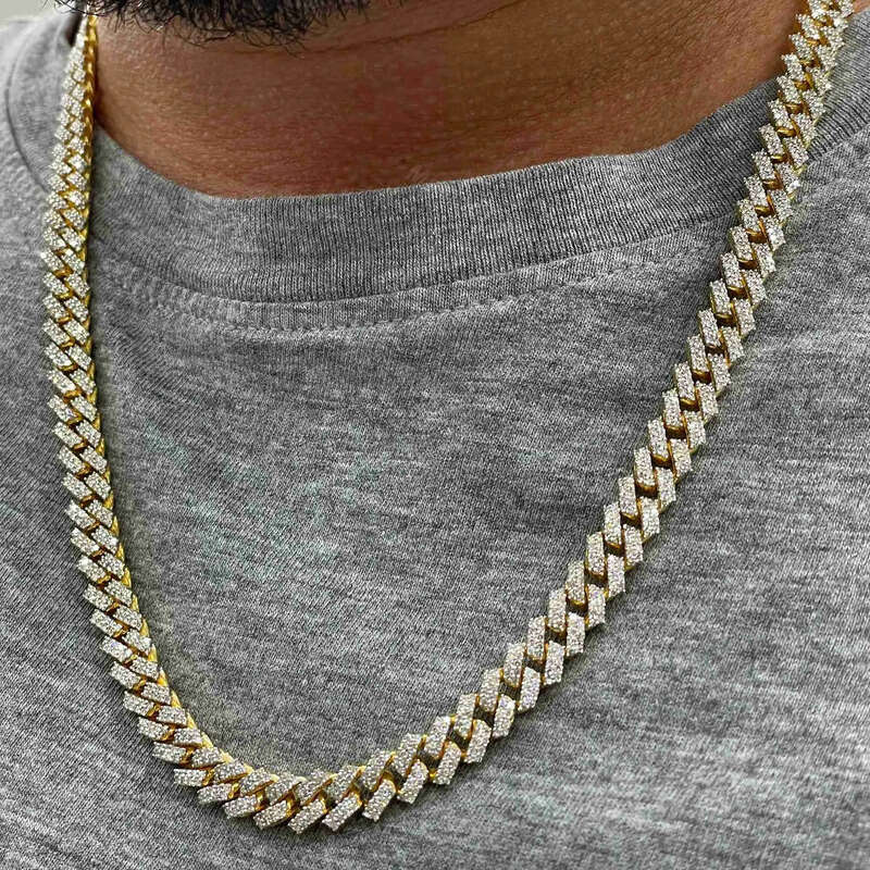 necklace moissanite chain 10mm 22inches Mens Real Hip Hop Chains Vvs Moissanite Dia Prong Set 10k Gold Cuban Link Chain