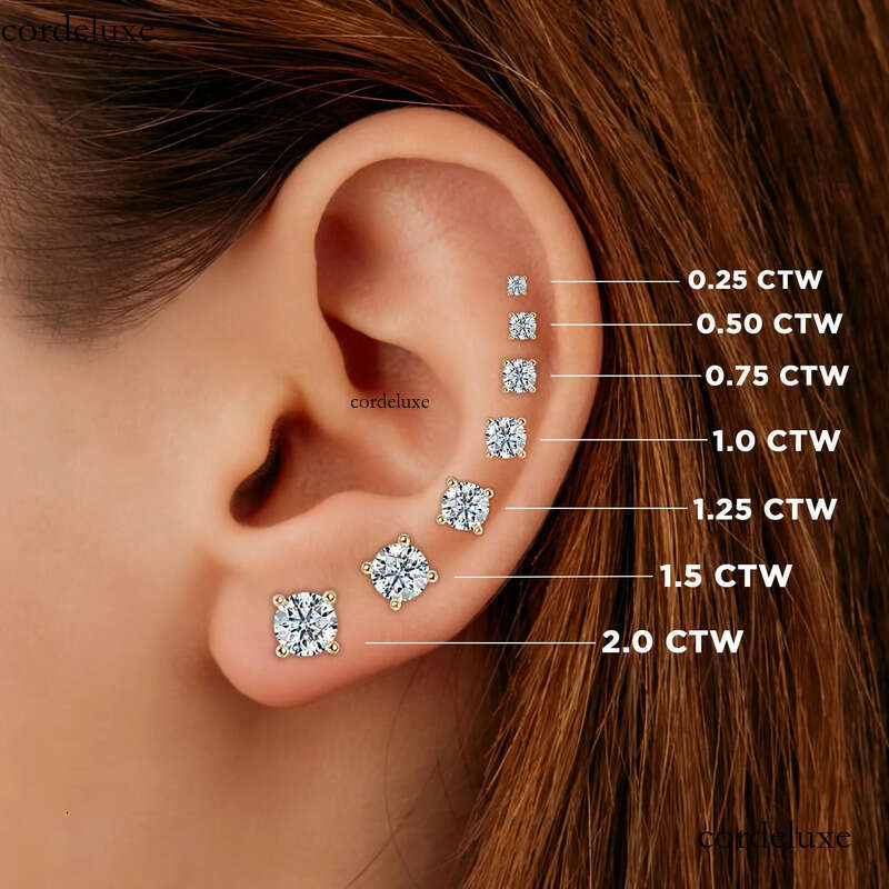 Pass Dia Tester Vvs1 D Color Moissanite Designer For Women Solid Sterling Sier 4 Prong Stud Earrings Gold Plated Screw Back Mens Jewelry Woman Gift 4f