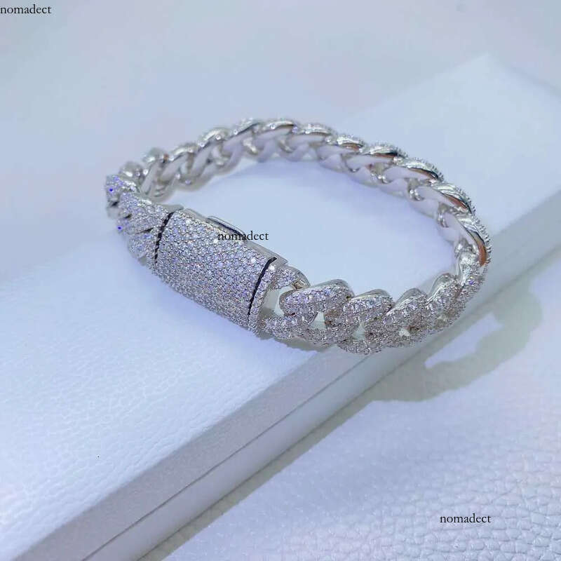 necklace moissanite chain 12mm 2 Rows Micro Paved Cuban Bracelet D VVS Lab Dia Link Iced Out Sier 61
