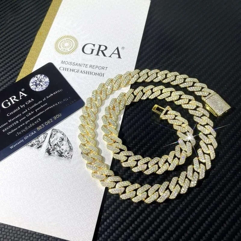 cuban k necklace 3 row moissanite 20MM W gold chains for men prong chocker s personalize iced out chain hip hop designer jewelry gift