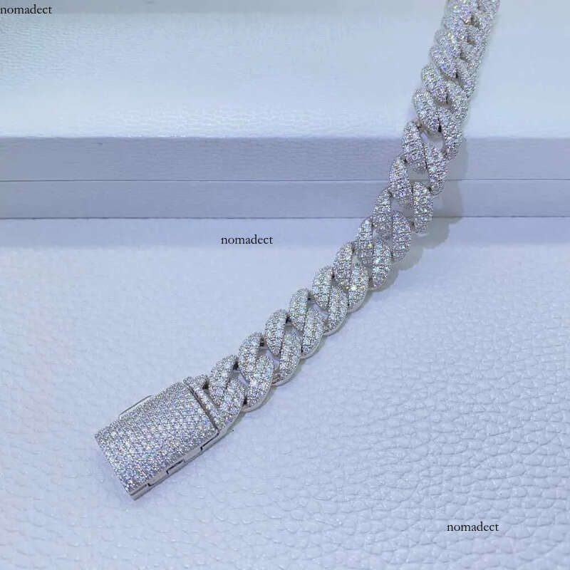 necklace moissanite chain 12mm 2 Rows Micro Paved Cuban Bracelet D VVS Lab Dia Link Iced Out Sier 61
