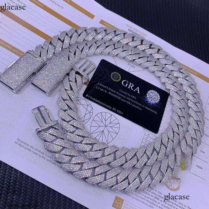 Necklace chain cuban link chainjewelry for men pass dia tester jewelry Sier w20mm 3row necklace VVS moissanite iced out 05