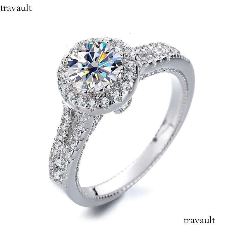 DHCollections Fashion Round Inlaid Dia 2 Cs Moissanite S Sterg Sier Wedding Proposal Gift Ring