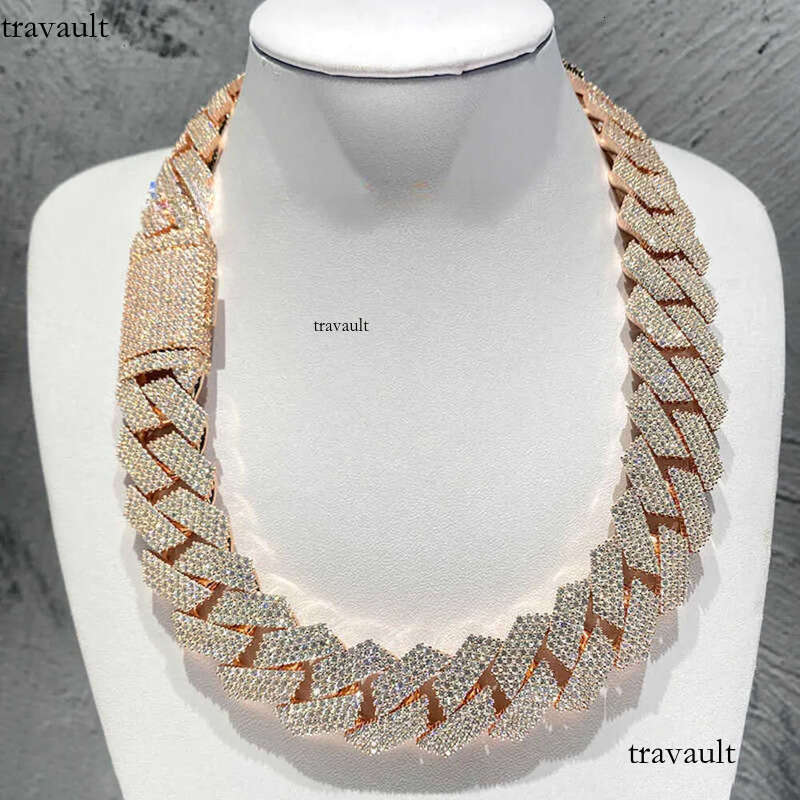 Thick Mens Hip Hop Dia Necklace Sier Iced Out 4 Row Cluster 24mm Moissanite Cuban Chain