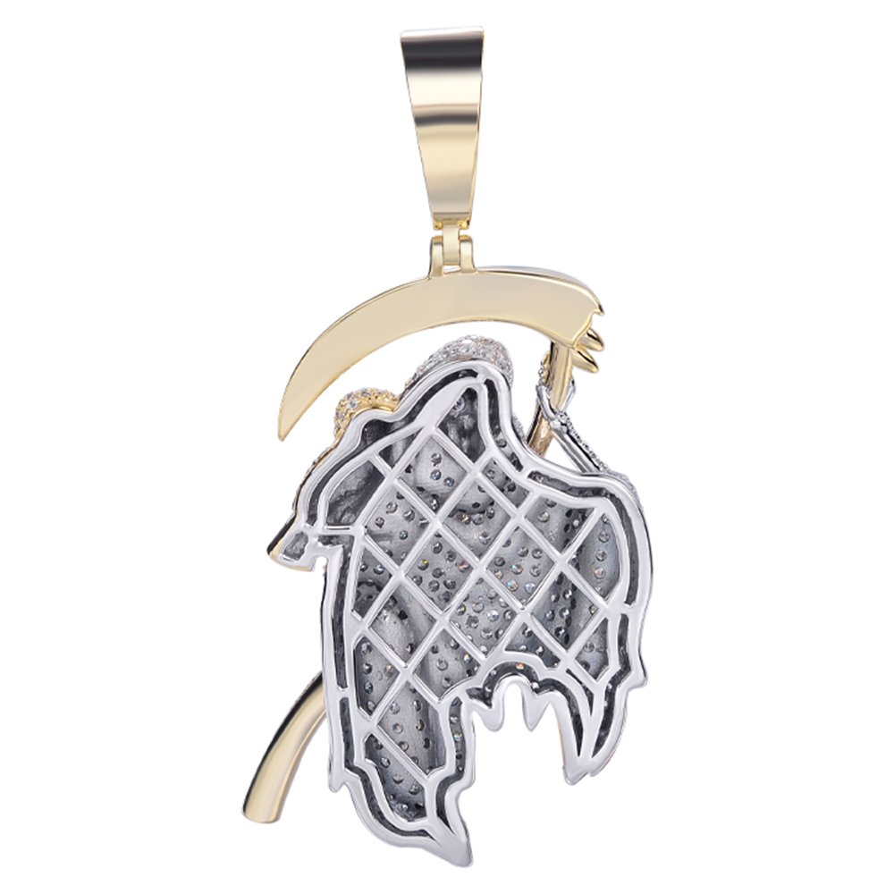 Hiphop 925 Silver Black VVS Moissanite Cz Diamonds Two Tone Plated Santa Muerte Grim Reaper Death Pendant in Mexico