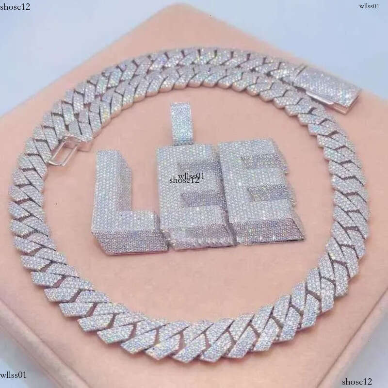 Customized DIY Name Letter Pendant 20mm Cuban k Chain Necklace Sterg Sier Moissanite Baguette Dia Pendent For Men