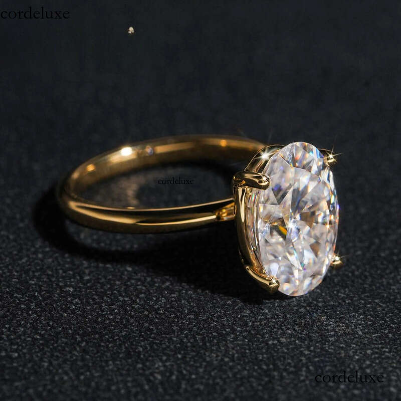 10K 14K Solid Real Gold Engagement Rings 4.5CT Oval D Color VVS Moissanite Dia Wedding Ring 62