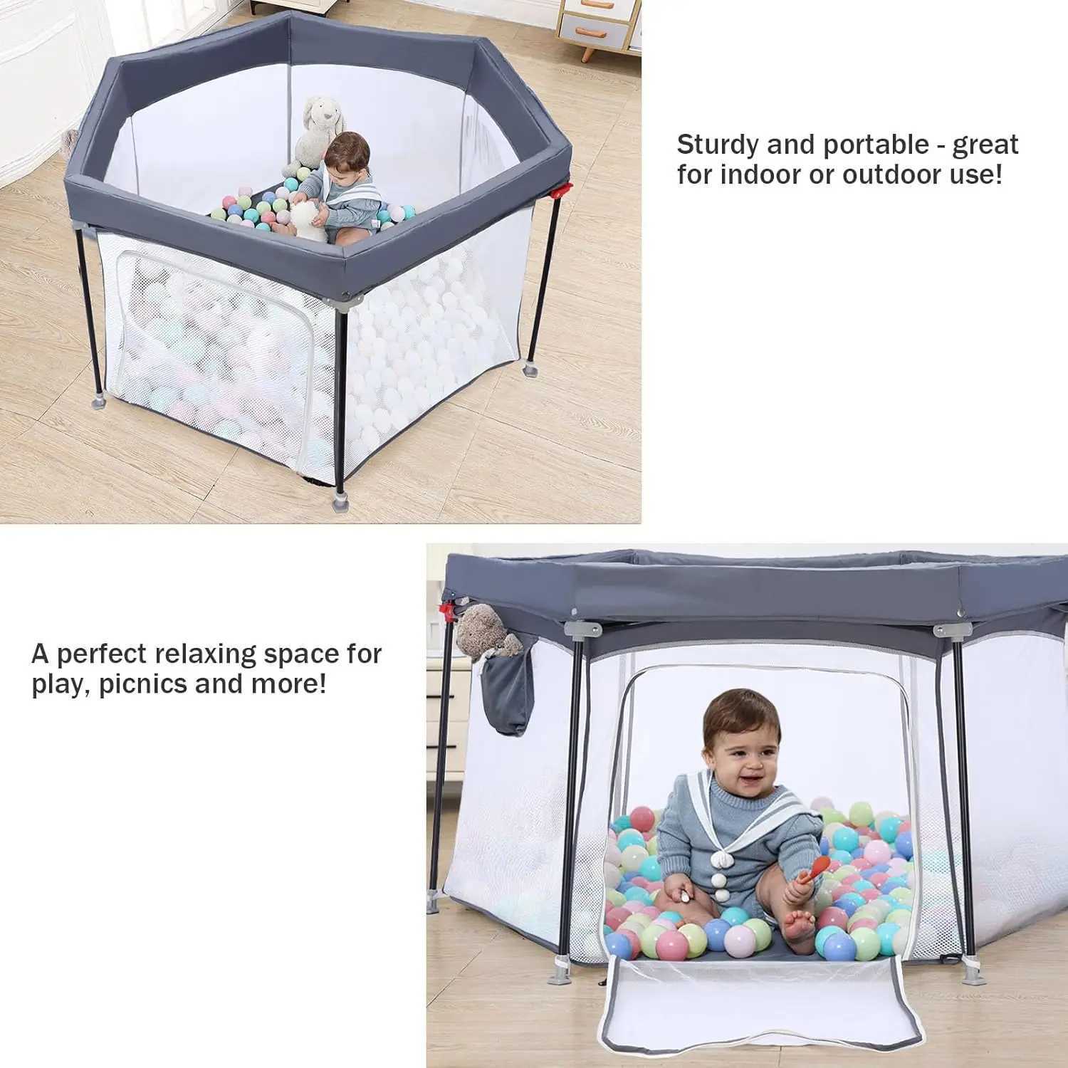 UBRAVOO Baby Playpen Foldable Hexagon Upgraded Sturdy Safety Playyard for ToddlersSoft Breathable MeshOutdoorIndoorHEXA606 C250929