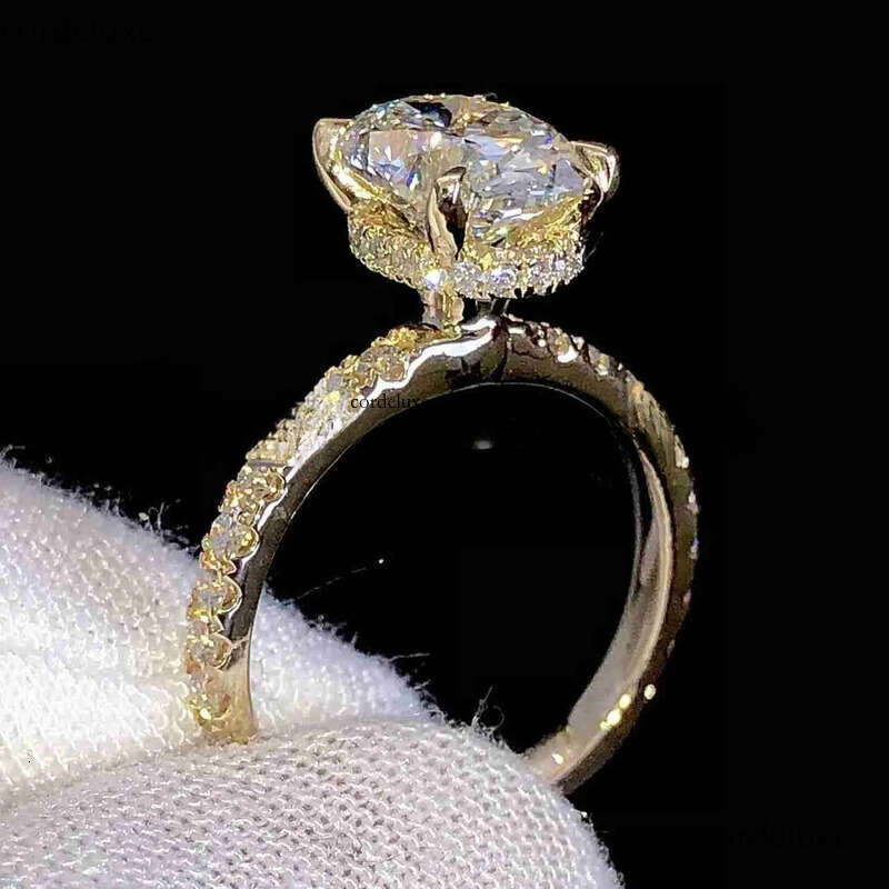 Hot Sale Real Gold 9K 14K S Sier Women Wedding Set Oval Cut Dia Engagement Rings Moissanite b0