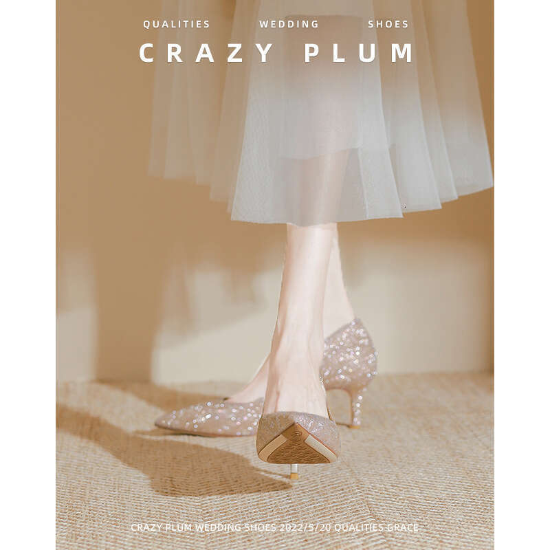 34-42 Plus Size French Designer Shoe Style Exquisite Wedding Dress High-end 2025 New Bride Shoes Gold Crystal High Heels