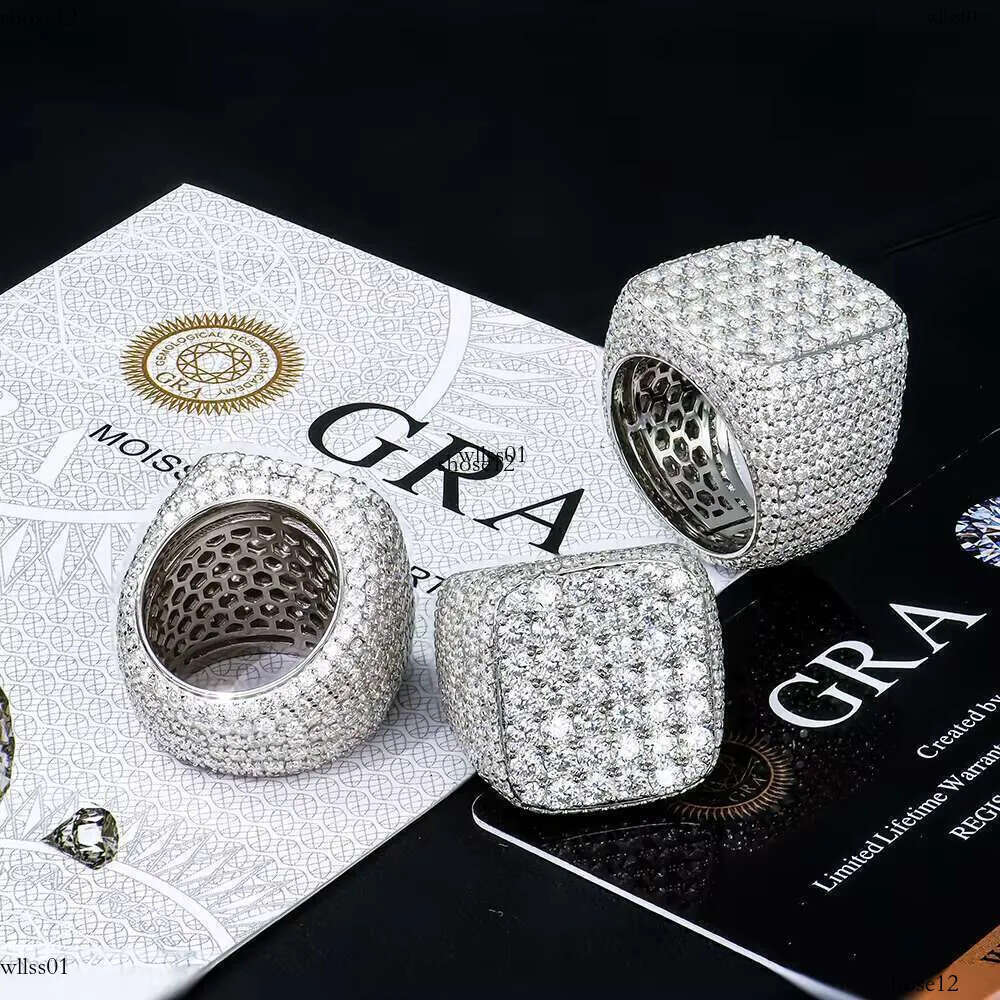 Hip Hop Custom Gra Certified Trending Pure S Sterg Sier Jewelry Mossanite Moissanite Dia Iced Out Cuban Ring for Men