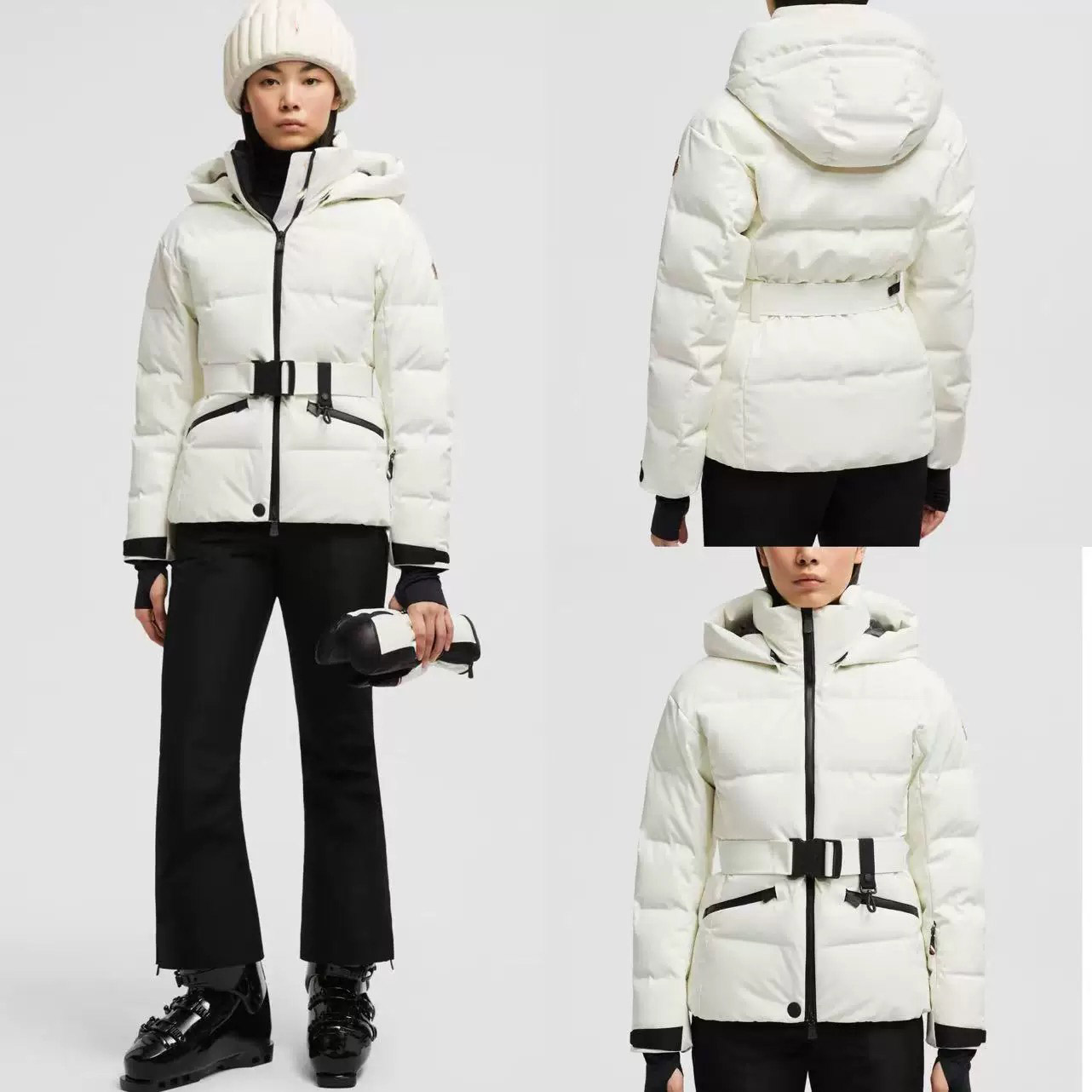 10A 25ss Designer women down jackets, new ski suits, outdoor winter wear, waist-cinching hooded export women short coats, nylon waterproof and windproof women's ski suits