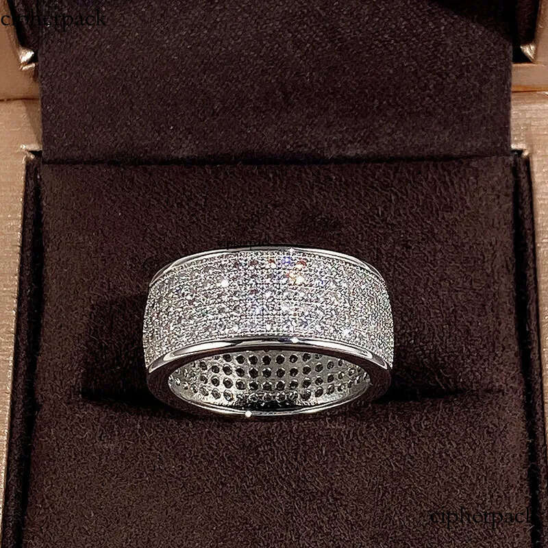 2024 Sparkling Hip Hop 5 Rows Pave Micro 5A Cubic Zircon Wedding Rings Jewelry Sterling Sier Fill Gorgeous Party Women Men Finger Ring Gift e1