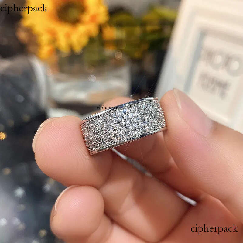 2024 Sparkling Hip Hop 5 Rows Pave Micro 5A Cubic Zircon Wedding Rings Jewelry Sterling Sier Fill Gorgeous Party Women Men Finger Ring Gift e1