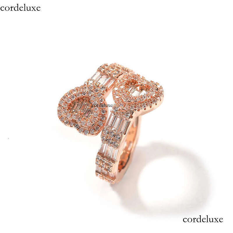 rings designer for baguette adjustable size heart Icy bling party rose gold love girl iced out women ring 1f