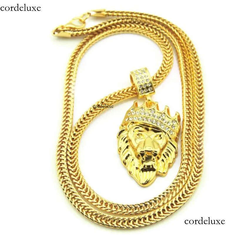 Hot Mens Hip Hop Jewelry Iced Out Plated Fashion Bling Lion Head Pendant Men Necklace Gold Filled For Gift/Present GB1513 34