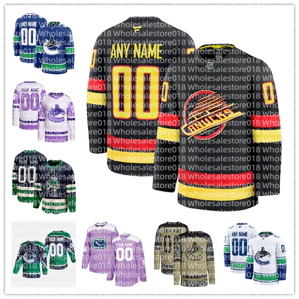 Men Canucks 53 Bo Horvat Jersey 6 Brock Boeser 40 Elias Pettersson 43 Quinn Hughes 35 Thatcher Deo 33 Henrik Sedin shirt