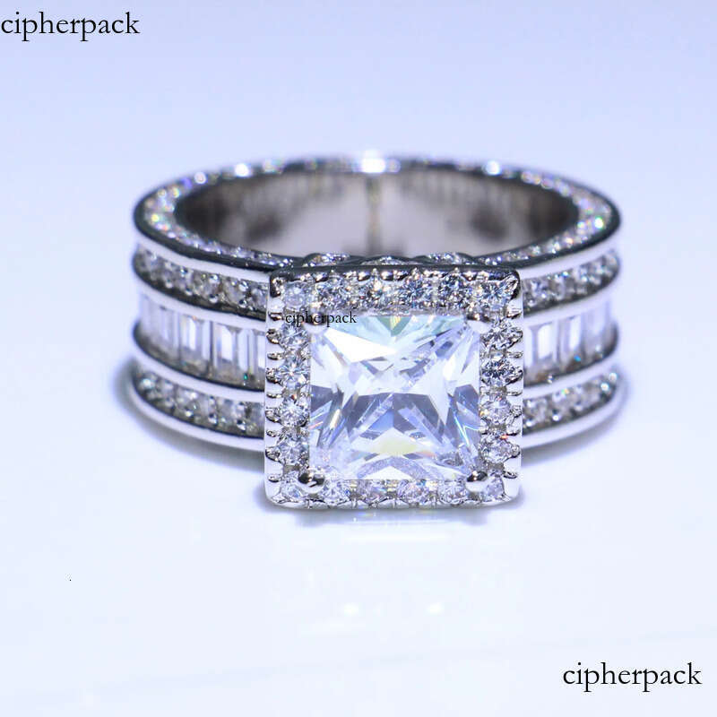 Wholesale Professional Jewelry Sterling Sier Princess Cut White Topaz CZ Dia Pave Promise Women Wedding Engagement Ring 7b