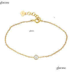GB17 RINNTIN 14K Solid Yellow Gold Lobster Clasp Strand Cut Cable Chain Solitaire Bezel Set Moissanite Dia Bracelet 83