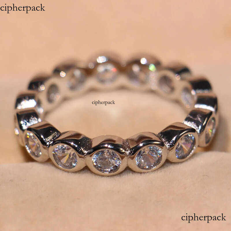 Cute Fashion Jewelry Sterling Sier Brand Desgin White Topaz CZ Dia Gemstones Party Women Wedding Circle Band Ring SetGift 65