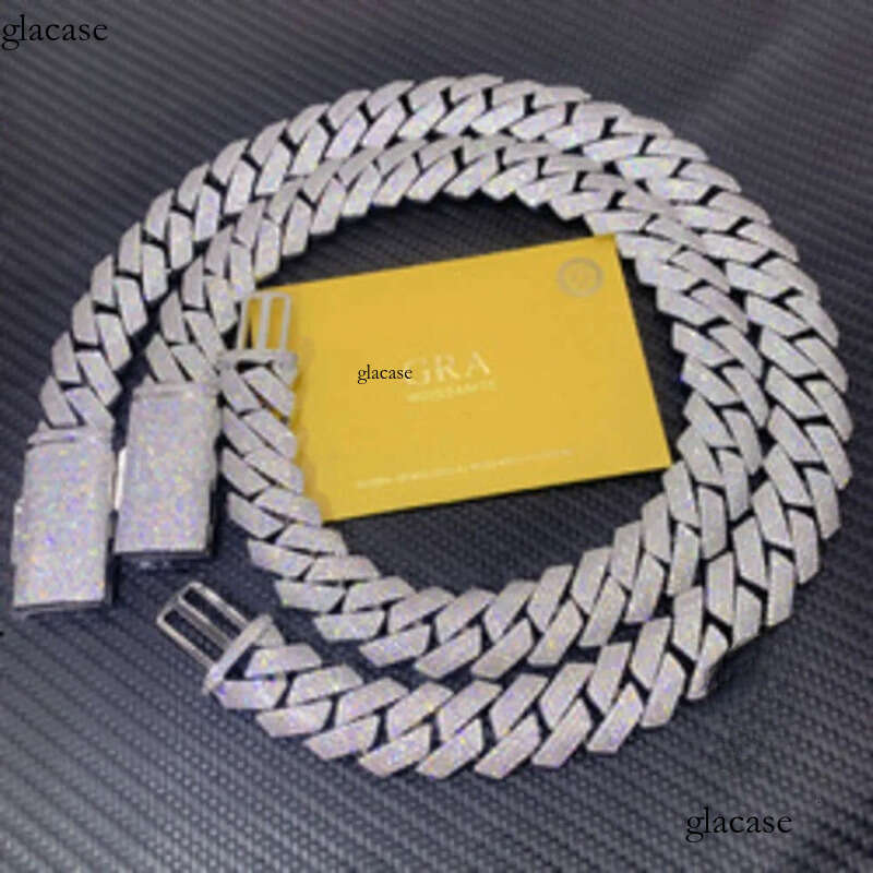 Necklace chain cuban link chainjewelry for men pass dia tester jewelry Sier w20mm 3row necklace VVS moissanite iced out 05