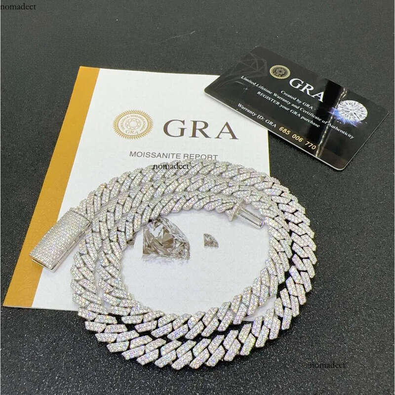 pendant necklaces designer for men Fine jewelry pass dia tester iced out Miami necklace Sterling Sier 14mm cuban link chain moissanite ea