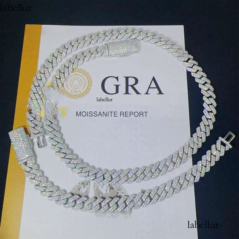 Necklace chain 8mm Two Rows Iced Out Man Hip Hop Jewelry GRA Certificates Pass Dia Tester VVS1 Moissanite Cuban Link Chain Men 74