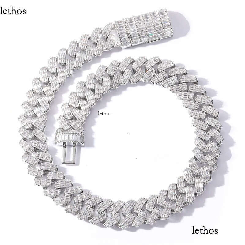 moissanite iced out cuban k chain Hip Hop Fine Jewelry Baguette Dia Men Necklace Sterg Sier Fully Vvs Moissanite designer jewelry 1b