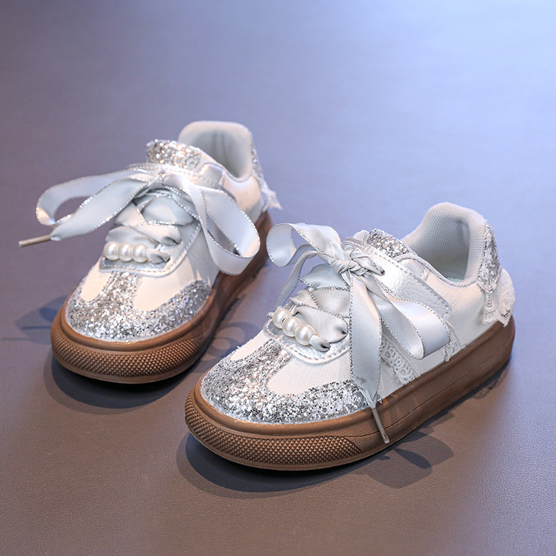 Crystal Glitter Casual Shoes Lace Pearl White Shoes Big Children's Sports Shoes Designer Designer Shoes Autumn New Luxury Shoes Men's And Wo