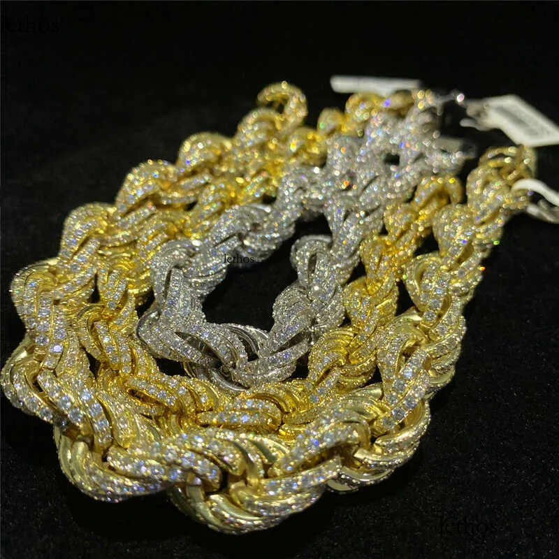 Twisted Moissanite S 10k 14k Solid Gold Hip Hop Men Jewelry Cuban Necklace Iced Out Vvs Dia Rope Chain 2d