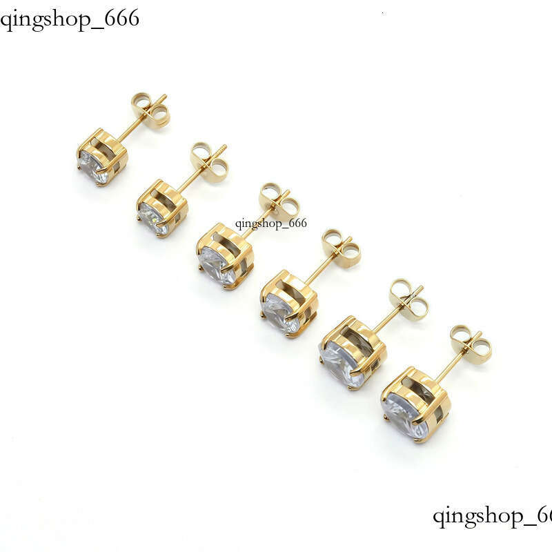 Stainless Steel Four-Prong Inlaid Zircon Crystal Simple Personality Small Earrings 56