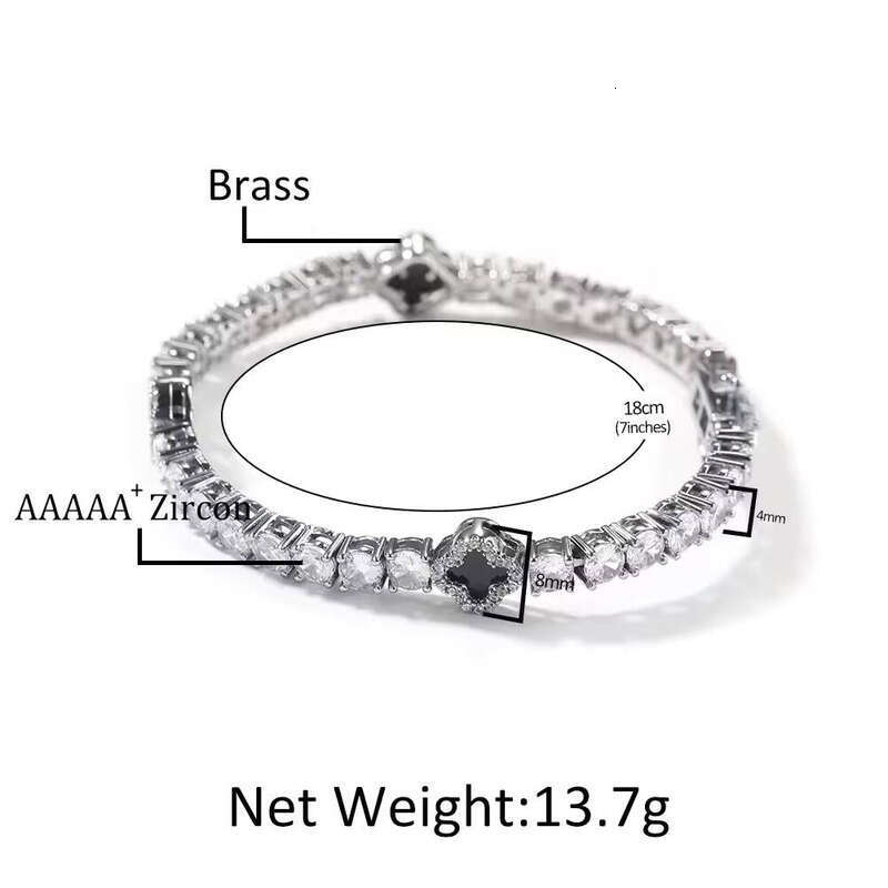 UWIN Trendy Mini Size 4-Leaf Pink Clover Tennis Chain Luxurious Women Men Pearl Ice Bracelet Jewelry