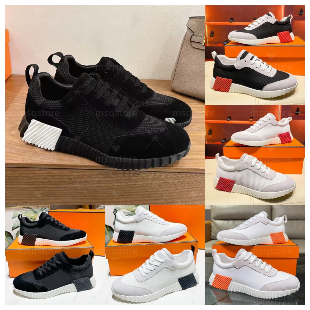 Men bounce sneakers designer shoes womens black trainers dark navy light grey fashion casual sports comfortable breathable non slip low top sneaker size 36-46