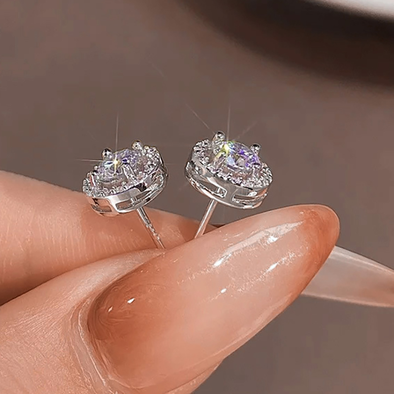 Moissanite Earrings Designer For Women With Certificate Solid Sterling Sier Plated Gold Circle Micro Inlaid Dia Stud Ear ring Mens Jewelry Woman Gift