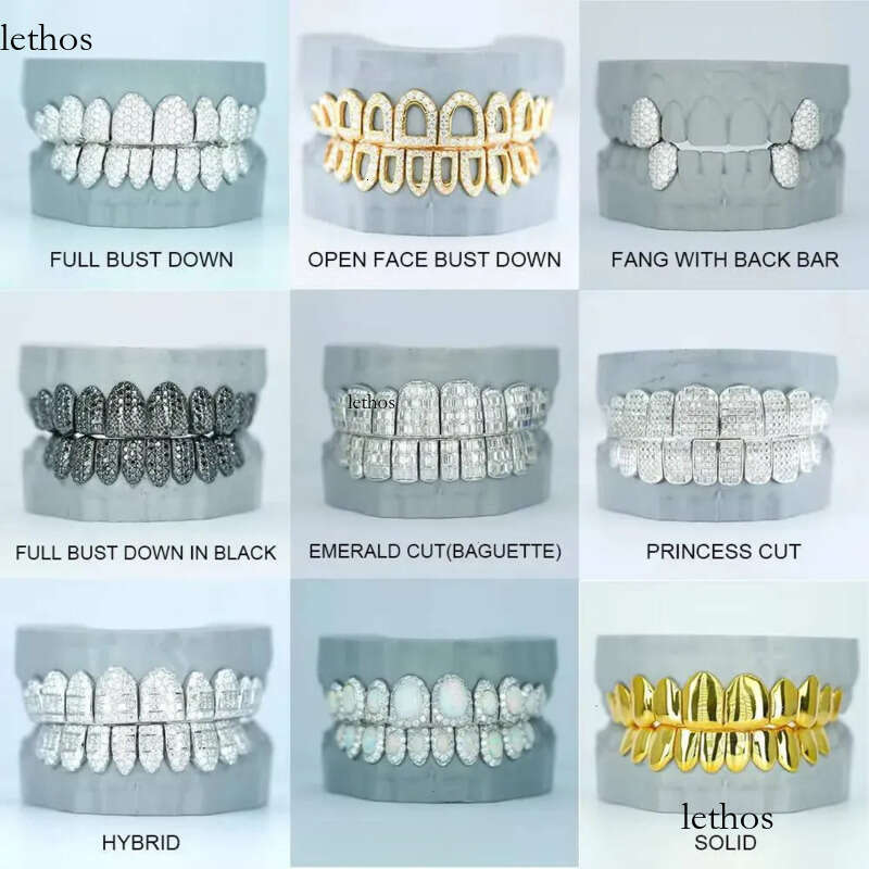 Pass Dia Tester Princess Cut Custom Moissanite Grillz Hiphop Jewelry Sier Gold Iced Out Dental Grills for Teeth 1c
