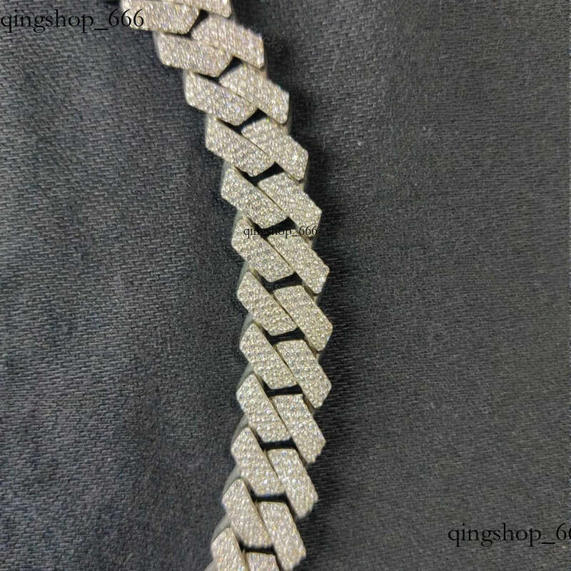 necklace moissanite chain Hip Hop Bling Vvs Moissanite Dia-studded Cuban Chain 12mm 3 Rows Sterling Sier Iced Out d1