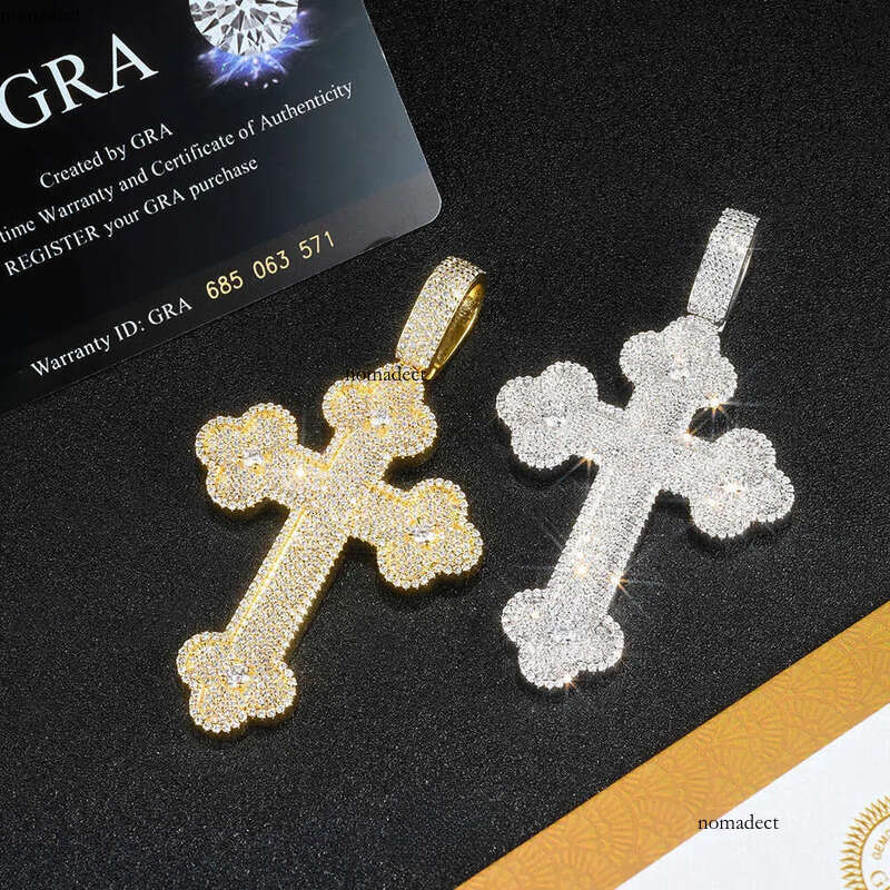 iced out S Sier Gold Plated VVS Moissanite Hip Hop Cross Pendant For Necklace f3