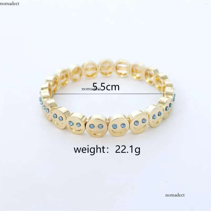 Gold Color Fashion Happy Face Girls Bracelet Cubic Zirconia Beads Golden Women Men Gifts Jewelry Access 4d