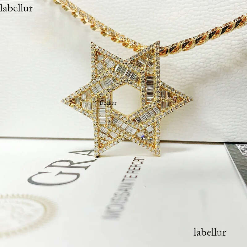 Good Quality Sier baguette Moissanite Hip Hop Je Star of David Jewelry Iced Out Custom Pendant 79